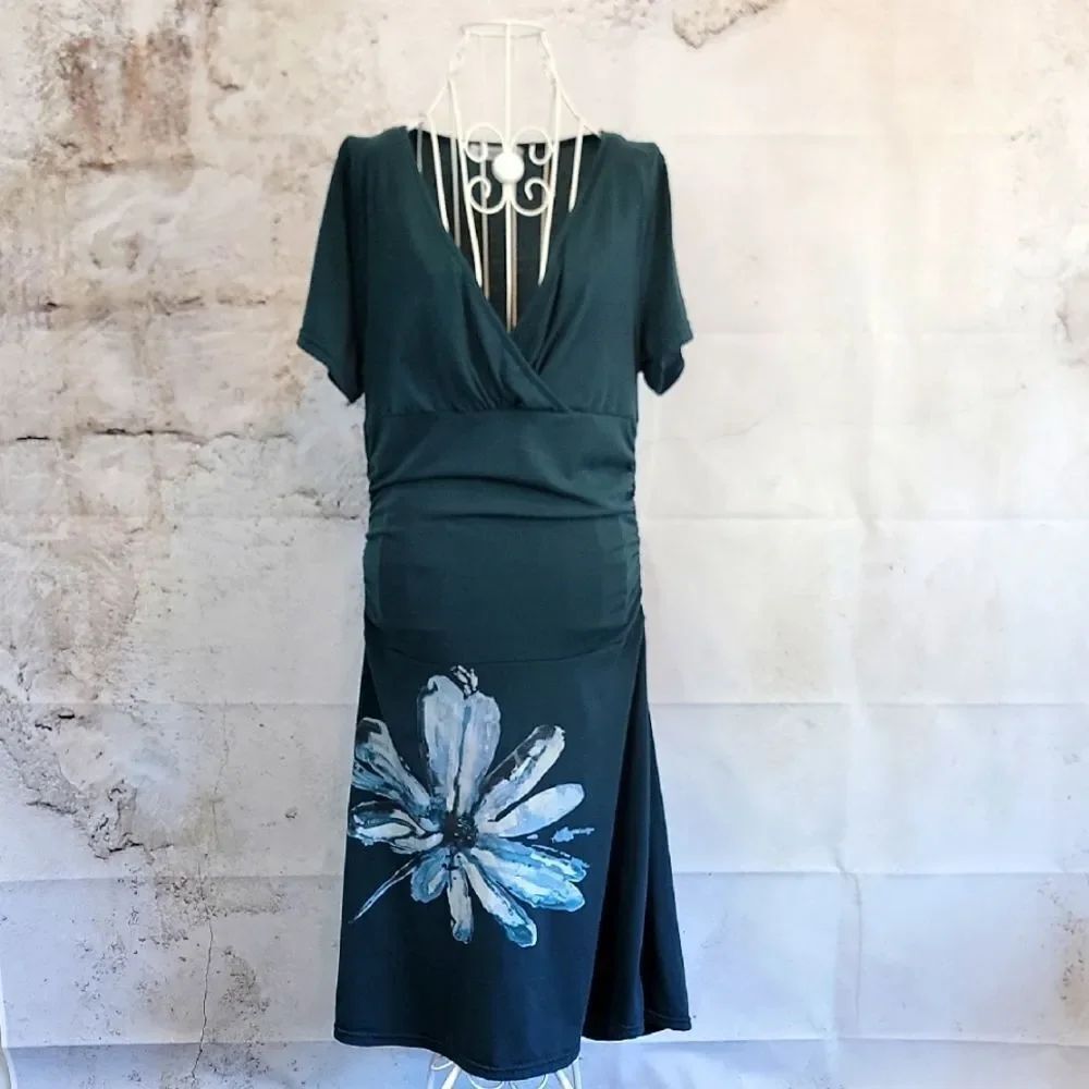 Misslook Teal Floral Midi Dress Womens Size L ( Runs Small )